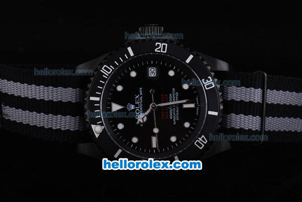 Rolex Sea-Dweller Pro-Hunter Oyster Perpetual Swiss ETA 2836 Automatic Movement with Black Dial and Case-White Marking and Nylon Strap Vintage-Air Vent Edition - Click Image to Close